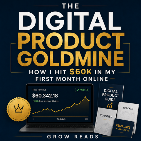 Promotional graphic for 'The Digital Product Goldmine' with text and visual elements on a dark background.